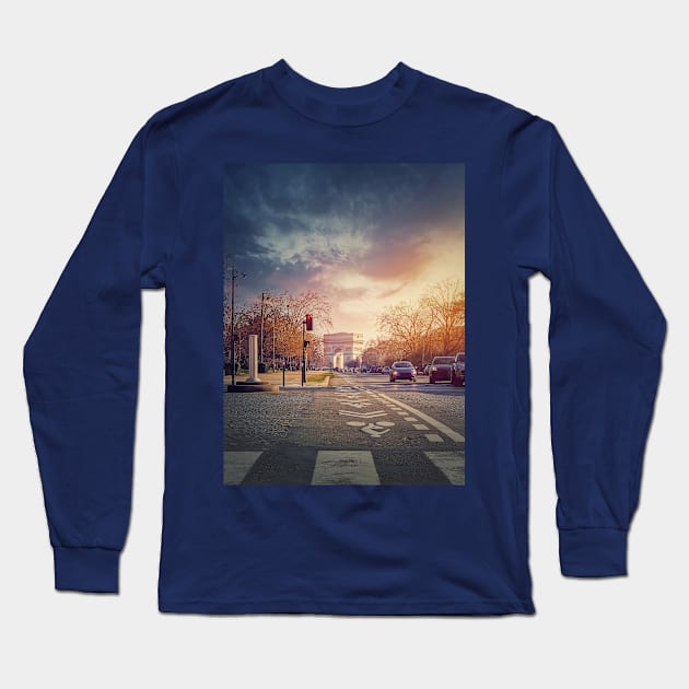 Triumphal Arch street view Long Sleeve T-Shirt by psychoshadow